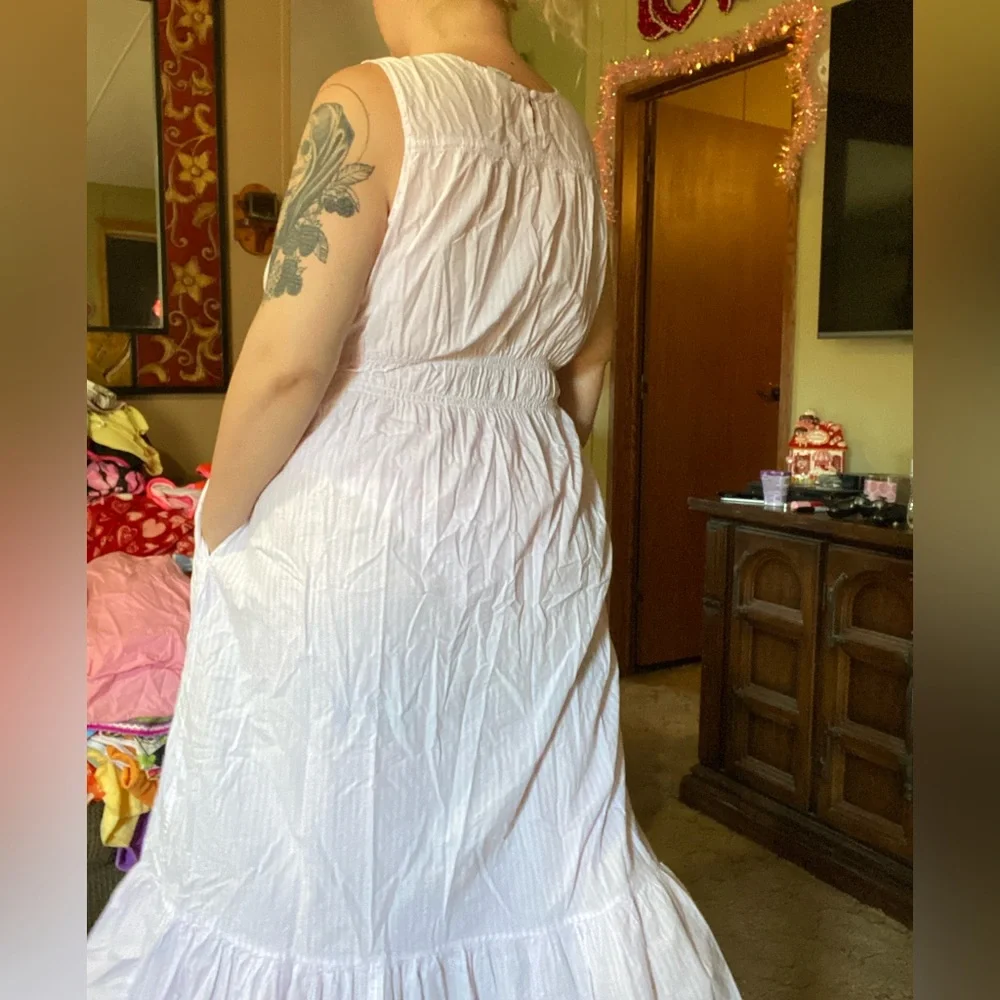 A new day cotton lavender and white stripe sleeveless maxi dress - Picture 2 of 4